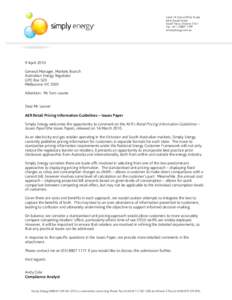Level 14 Como Office Tower 644 Chapel Street South Yarra, Victoria 3141 Fax +[removed]simplyenergy.com.au