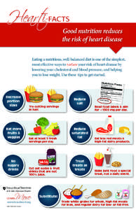 Hearti -facts  Good nutrition reduces the risk of heart disease  Eating a nutritious, well-balanced diet is one of the simplest,