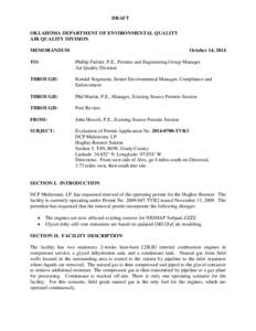 DRAFT OKLAHOMA DEPARTMENT OF ENVIRONMENTAL QUALITY AIR QUALITY DIVISION MEMORANDUM  October 14, 2014