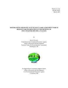 EPA: OSWER: Risk Assessment: Memorandum: Response To Ecological Risk Assessment Forum Request For Information On the Benefits of PCB Congener-Specific Analyses