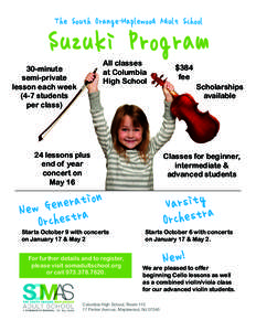 The South Orange-Maplewood Adult School  Suzuki Program All classes at Columbia High School