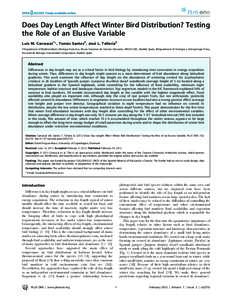 Does Day Length Affect Winter Bird Distribution? Testing the Role of an Elusive Variable Luis M. Carrascal1*, Toma´s Santos2, Jose´ L. Tellerı´a2 1 Department of Biodiversidad y Biologı´a Evolutiva, Museo Nacional 