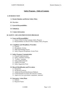 SAFETY PROGRAM  Kiemle-Hankins Co. Safety Program – Table of Contents I) INTRODUCTION