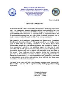 DEPARTMENT OF DEFENSE ARMED FORCES PEST MANAGEMENT BOARD OFFICE OF THE DEPUTY UNDER SECRETARY OF DEFENSE (INSTALLATIONS AND ENVIRONMENT) U.S. ARMY GARRISON FOREST GLEN 2460 LINDEN LANE, BLDG 172