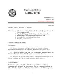 DoD Directive[removed], October 12, 2001, Certified Current as of December 1, 2003