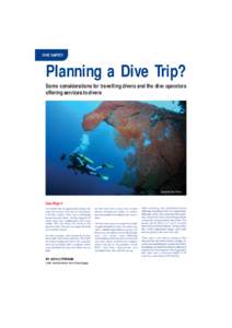 DIVE SAFETY  Planning a Dive Trip? Some considerations for travelling divers and the dive operators offering services to divers