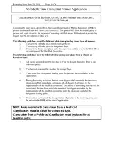 REQUIREMENTS FOR TRANSPLANTING CLAMS WITHIN THE MUNICIPAL SHELLFISH PROGRAM