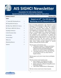 AIS SIGHCI Newsletter Association for Information Systems Special Interest Group on Human-Computer Interaction Volume 13 Issue 2  February 2015