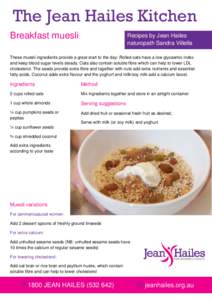 The Jean Hailes Kitchen Breakfast muesli Recipes by Jean Hailes naturopath Sandra Villella