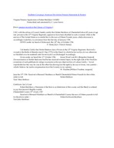 Southern Campaign American Revolution Pension Statements & Rosters Virginia Pension Application of Robert Beckham VAS452 Transcribed and annotated by C. Leon Harris [From pension records in the Library of Virginia.] I DO