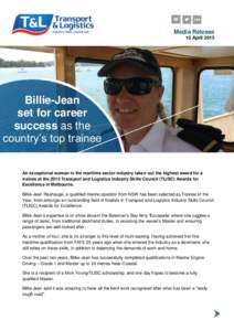 Media Release 10 April 2015 Billie-Jean set for career success as the