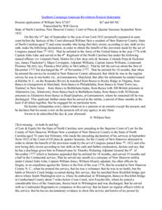 Southern Campaign American Revolution Pension Statements Pension application of William New S7267 fn7 and fn9 NC Transcribed by Will Graves State of North Carolina, New Hanover County: Court of Pleas & Quarter Sessions S