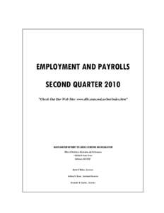 EMPLOYMENT AND PAYROLLS SECOND QUARTER 2010 