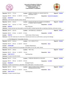 University of Southern California Department of Public Safety Daily Incident Log FromToReported: :51 am