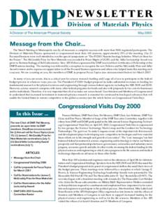 DMP  NEWSLETTER Division of Materials Physics  A Division of The American Physical Society