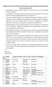 1  Selection List for 10-day Research Methodology Course organized by MCJ Dept from Nov. 24 to Dec. 3, 2014 