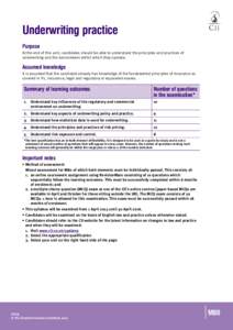 Underwriting practice Purpose At the end of this unit, candidates should be able to understand the principles and practices of underwriting and the environment within which they operate.  Assumed knowledge