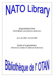 ACQUISITIONS LIST (NEW BOOKS AND JOURNAL ARTICLES) JANUARY 2010 – JANVIER[removed]LISTE D’ACQUISITIONS