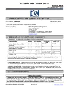 MATERIAL SAFETY DATA SHEET SONAKRETE Last Updated April 1, [removed]CHEMICAL PRODUCT AND COMPANY IDENTIFICATION Product Name: SONAKRETE