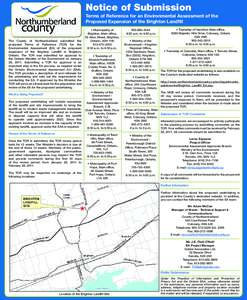 Notice of Submission  Terms of Reference for an Environmental Assessment of the Proposed Expansion of the Brighton Landfill  The County of Northumberland submitted the