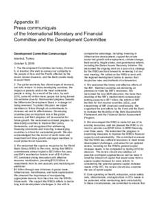 IMF Annual Report[removed]Appendix III: Press communiqués of the International Monetary and Financial Committee and the Development Committee