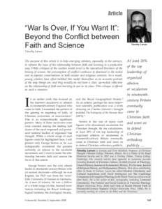 Article  “War Is Over, If You Want It”: Beyond the Conflict between Faith and Science