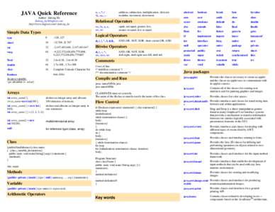 JAVA Quick Reference Author: Jialong He [removed] http://www.bigfoot.com/~jialong_he  +, -, *, /