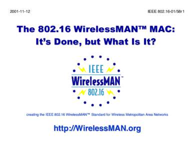 [removed]IEEE[removed]58r1 The[removed]WirelessMAN™ MAC: It’s Done, but What Is It?