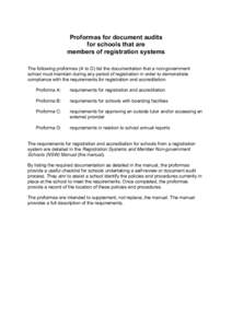 Proformas for document audits for schools that are members of registration systems