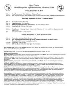 Harp Events New Hampshire Highland Games & Festival 2014 Friday, September 19, 2014 2:00 pm 8:30 pm