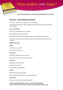 Life tools – Goal Planning worksheet True life is lived when tiny changes occur. Leo Tolstoy Use this series of questions to plan and guide your project about any aspect of you life you wish to change. Concept & defini