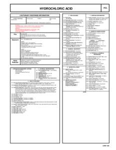 HCL  HYDROCHLORIC ACID CAUTIONARY RESPONSE INFORMATION Common Synonyms Muriatic acid