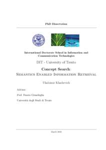 PhD Dissertation  International Doctorate School in Information and Communication Technologies  DIT - University of Trento