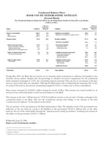 Condensed Balance Sheet BANK VAN DE NEDERLANDSE ANTILLEN (Central Bank) The Condensed Balance Sheet of the Bank van de Nederlandse Antillen for May 2007 is as follows: (millions of NAf.)