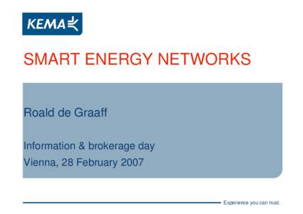 SMART ENERGY NETWORKS Roald de Graaff Information & brokerage day Vienna, 28 February[removed]Experience you can trust.