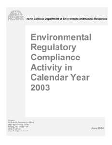 North Carolina Department of Environment and Natural Resources  Environmental Regulatory Compliance Activity in