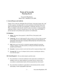 Town of Acworth Planning Board Excavation Regulations March 1991, Amended[removed]I. General Purpose and Authority Chapter 155-E of the New Hampshire Revised Statutes Annotated requires that, with