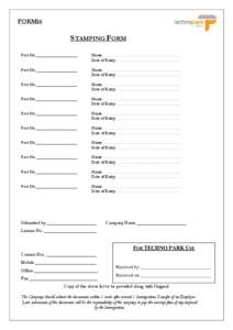 FORM16  STAMPING FORM Post No.___________________  Name:……………………………………………….