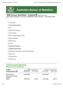 2006 Census QuickStats : Australia  http://www.censusdata.abs.gov.au/ABSNavigation/prenav/Loc[removed]Census QuickStats : Australia