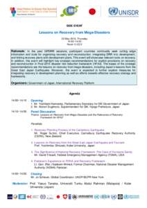 SIDE EVENT  Lessons on Recovery from Mega-Disasters 23 May 2013, Thursday 14:00~14:55 Room C-CCV