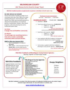 MUSKINGUM COUNTY 2014 “Because No One Should Go Hungry” Report Mid-Ohio Foodbank provides enough food for its partners to distribute 121,625 meals a day. NO ONE SHOULD GO HUNGRY