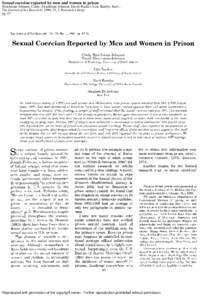 Sexual coercion reported by men and women in prison Struckman-Johnson, Cindy; Struckman-Johnson, David; Rucker, Lila; Bumby, Kurt... The Journal of Sex Research; 1996; 33, 1; Research Library