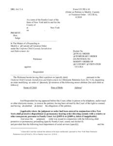 DRL Art. 5-A  Form UCCJEA-10 (Order on Petition to Modify Custody or Visitation Order – UCCJEA), 8/2010