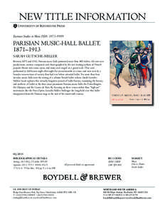 NEW TITLE INFORMATION Eastman Studies in Music ISSN: [removed]PARISIAN MUSIC-HALL BALLET, 1871–1913 SARAH GUTSCHE-MILLER