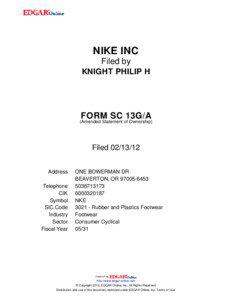 NIKE INC Filed by KNIGHT PHILIP H