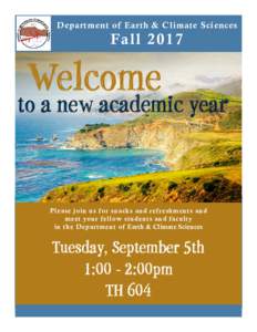 Department of Earth & Climate Sciences  Fa ll 2017 Welcome