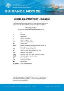GUIDANCE NOTICE VESSEL EQUIPMENT LIST – CLASS 3E This Guidance Notice provides details of the Class 3E vessel equipment list required under the National Standard for Commercial Vessels (NSCV).  Glossary and Key: