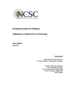 MICHIGAN COURT OF APPEALS Assessment of Operations & Technology FINAL REPORT July 2011