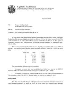 Legislative Fiscal Bureau One East Main, Suite 301 • Madison, WI 53703 • ([removed] • Fax: ([removed]Email: [removed] • Website: http://legis.wisconsin.gov/lfb August 14, 2014