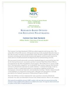 Education reform / 107th United States Congress / No Child Left Behind Act / National Education Policy Center / National Assessment of Educational Progress / PARCC / Common Core State Standards Initiative / Achievement gap in the United States / Standardized test / Education / Standards-based education / Education policy